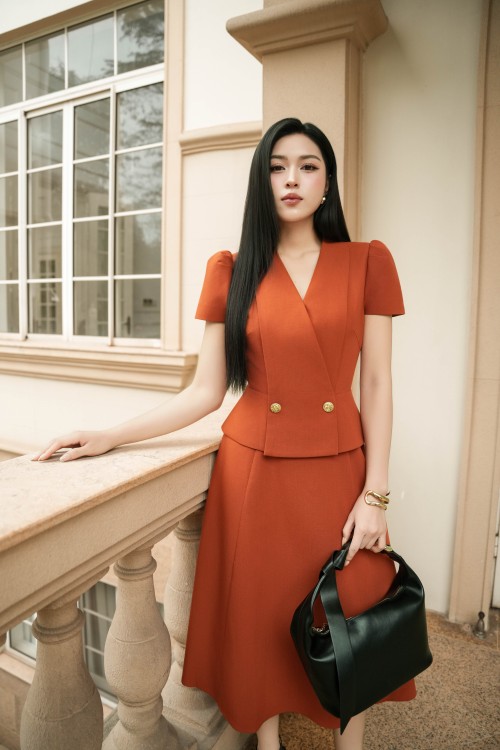 Sixdo Ochre Woven Flared Dress